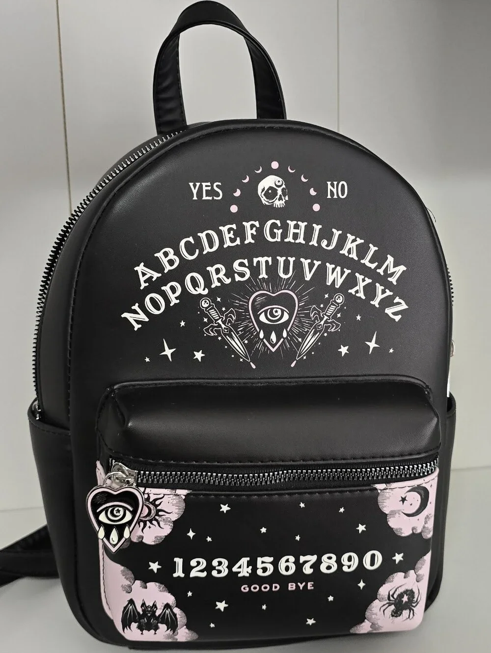 Hot Topic Black Ouija-Print Mini Backpack with Pink Accents